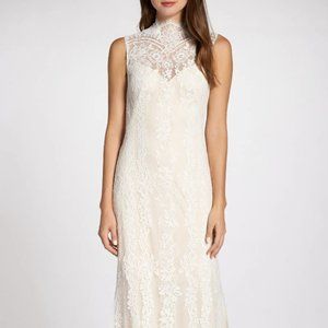 TADASHI SHOJI  Illusion Back Lace Wedding Dress In Ivory/ Petal